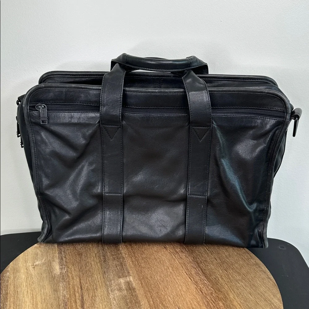 TUMI Alpha Black Leather Expandable Briefcase